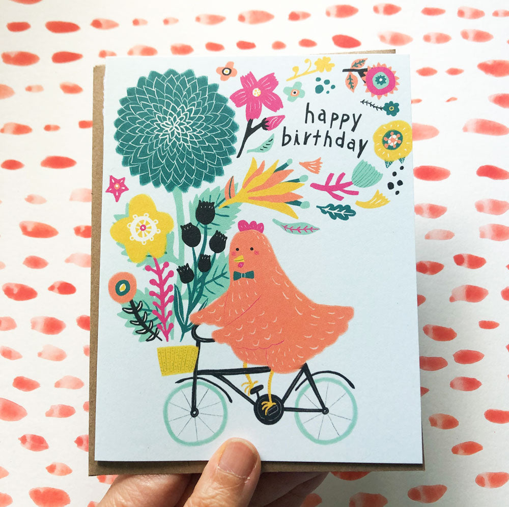 Chicken on Bicycle Birthday Card