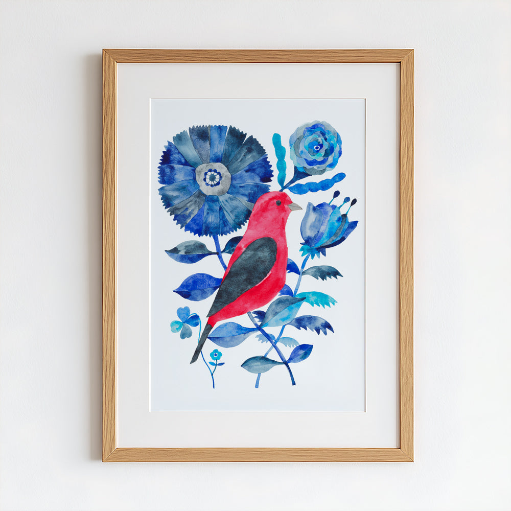 Scarlet Tanager Original Painting - 12"x16"