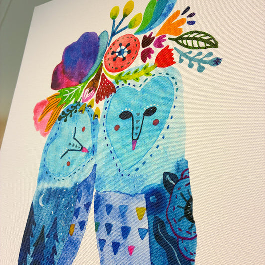 Blue Barn Owl Canvas Print - 11"x14"