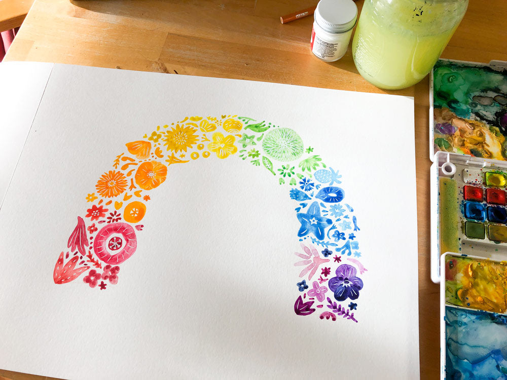 Rainbow Flower Arch Original Painting - 16"x20"
