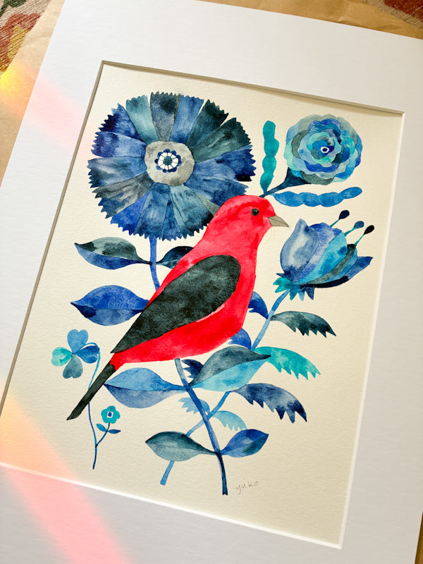 Scarlet Tanager Original Painting - 12"x16"