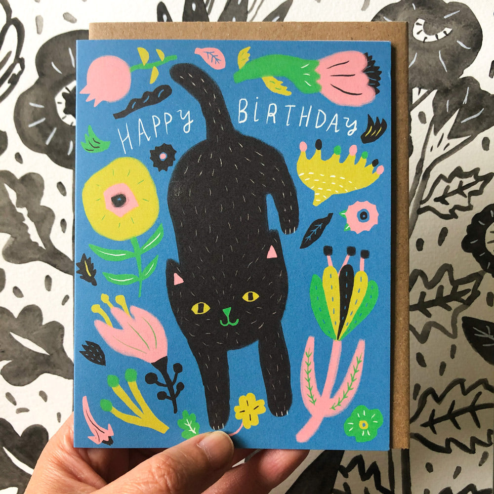 Kitty Mod Flower Birthday Card