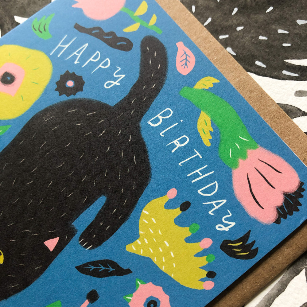 Kitty Mod Flower Birthday Card