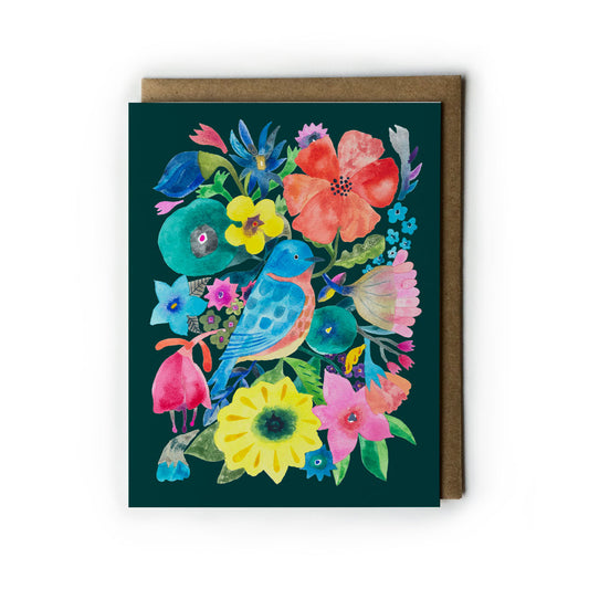 Bluebird & Flowers Greeting Card