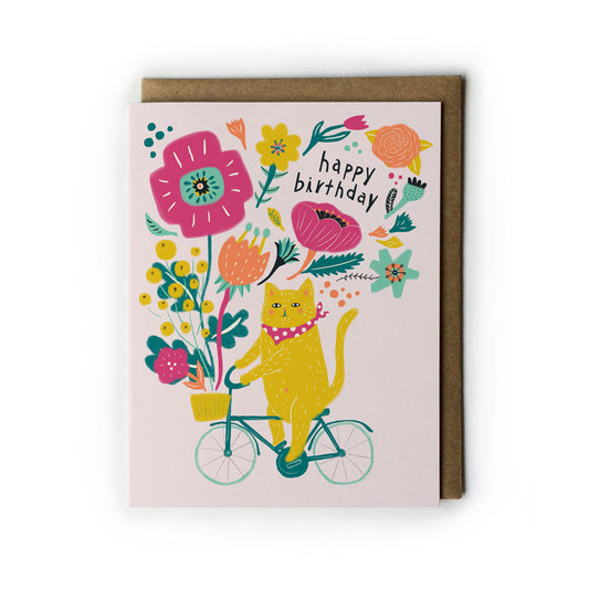 Cat on Bicycle Birthday Card