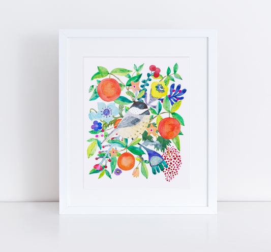 Chickadee and Orange, Giclee Art Print