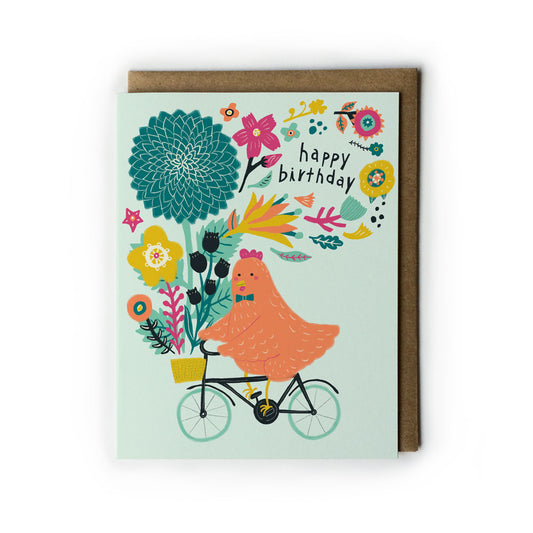 Chicken on Bicycle Birthday Card