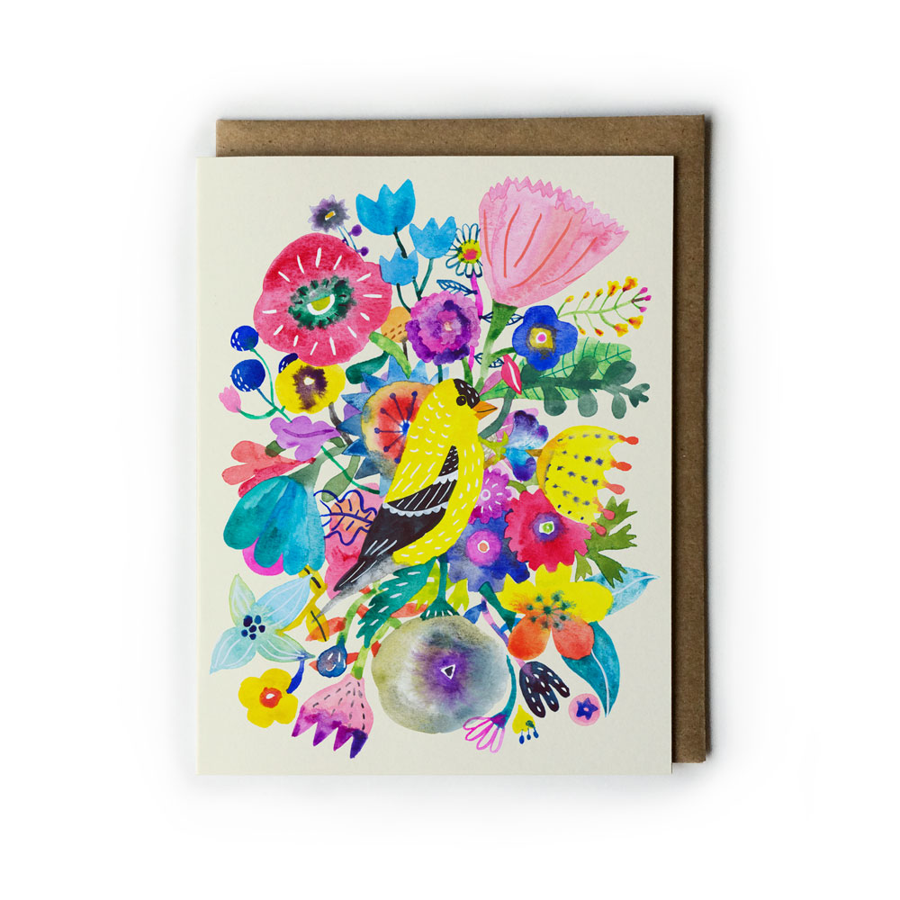 Goldfinch and Flowers Greeting Card