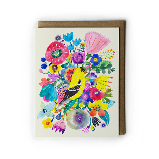Goldfinch and Flowers Greeting Card