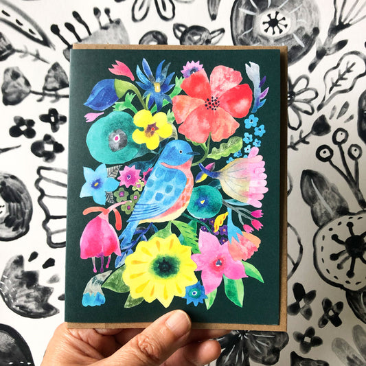 Bluebird & Flowers Greeting Card