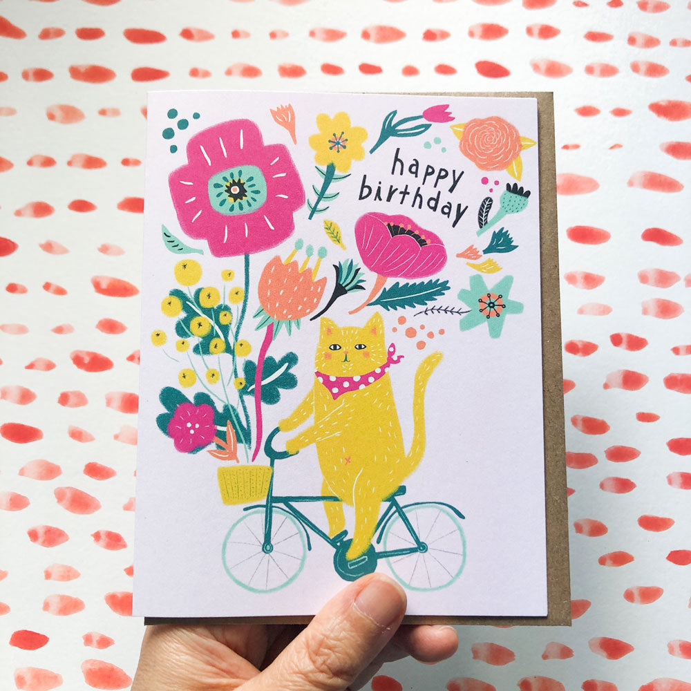 Cat on Bicycle Birthday Card