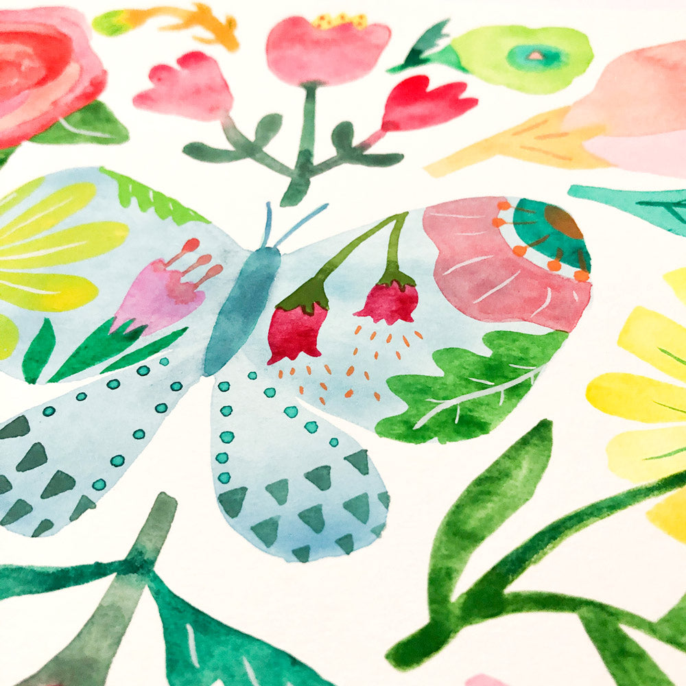 Butterfly & Flowers Original Painting - 12"x16"
