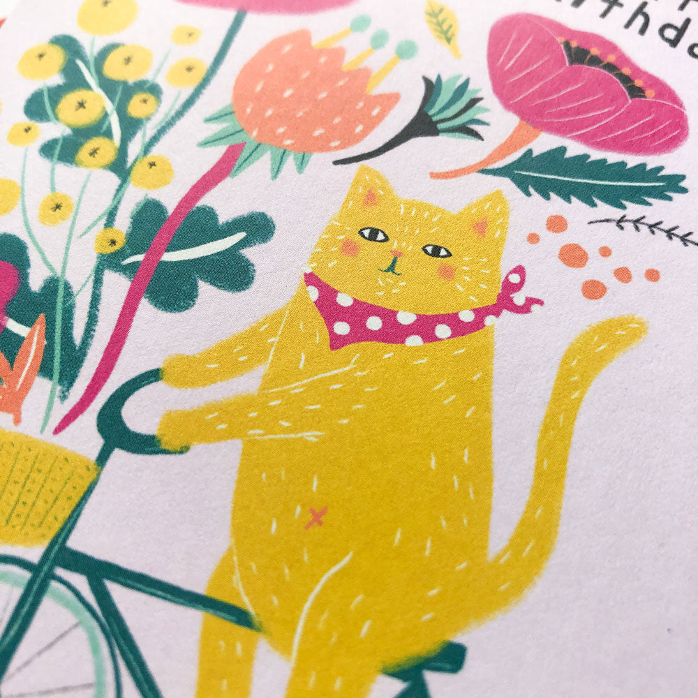 Cat on Bicycle Birthday Card