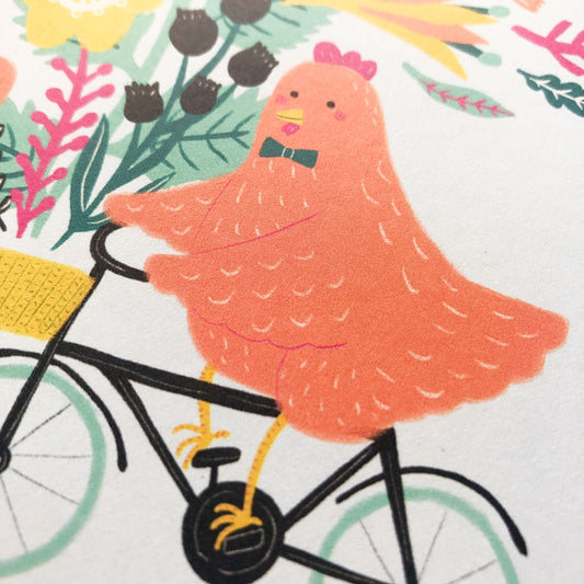 Chicken on Bicycle Birthday Card