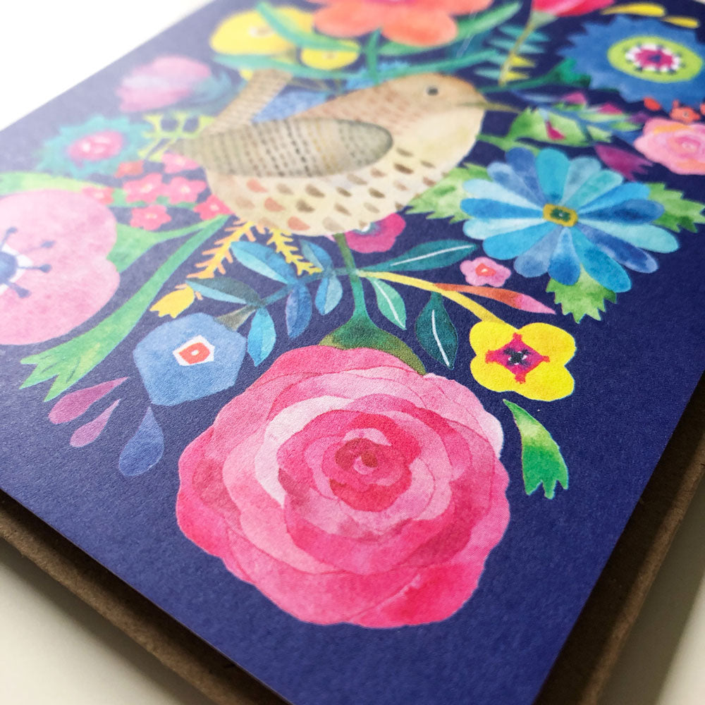 Wren & Flowers Greeting Card