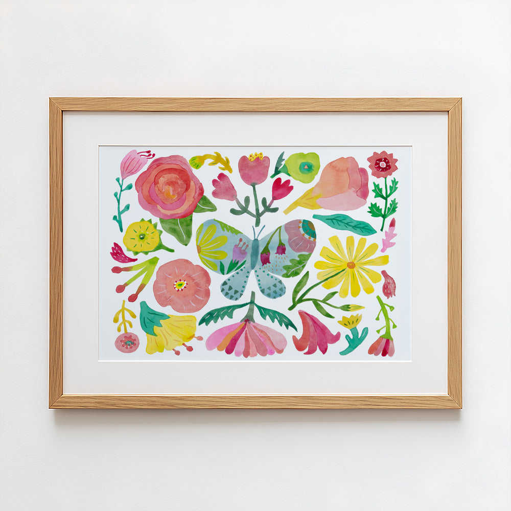 Butterfly & Flowers Original Painting - 12"x16"
