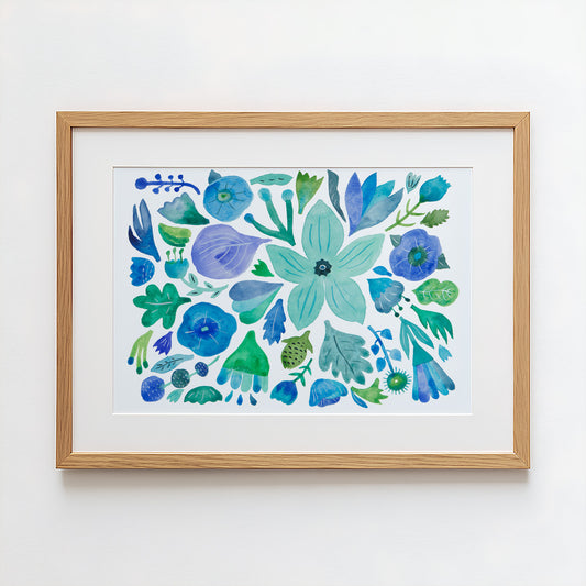 Blue Flowers Original Painting - 12"x16"