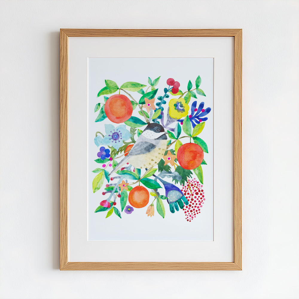 Chickadee & Orange Original Painting - 12"x16"