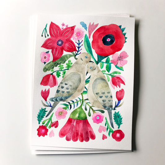 Mourning Dove & Flowers Original Painting - 9"x12"