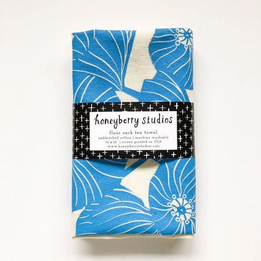 Blue Poppy Flour Sack Tea Towel