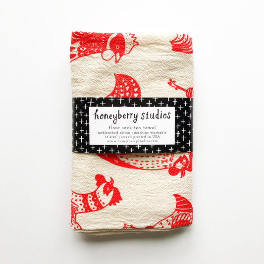 Rooster Friends Flour Sack Tea Towel