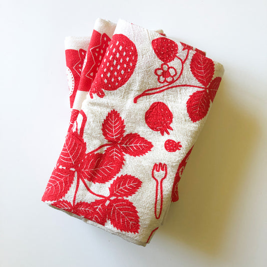SECONDS - Red Strawberry Flour Sack Tea Towel