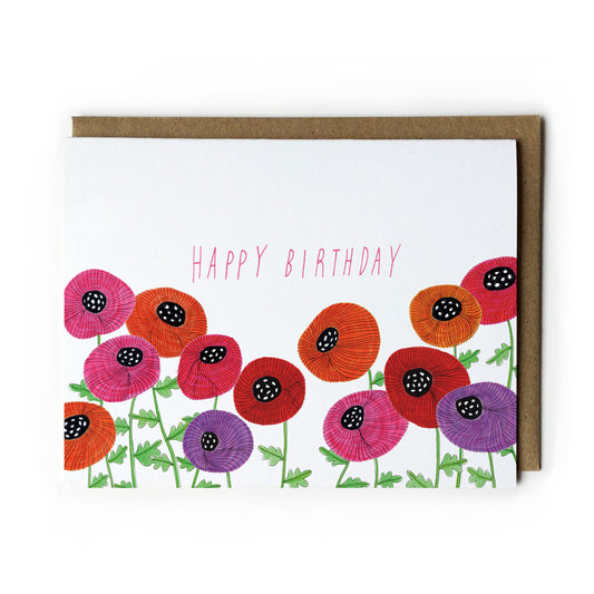 Red, Pink & Orange Poppies Birthday Card