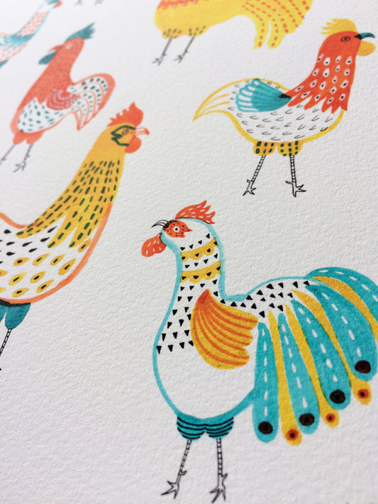 Rooster Friends Giclee Art Print