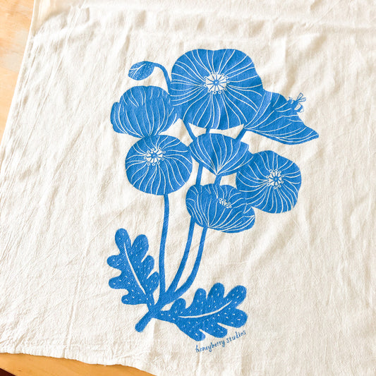 Blue Poppy Flour Sack Tea Towel