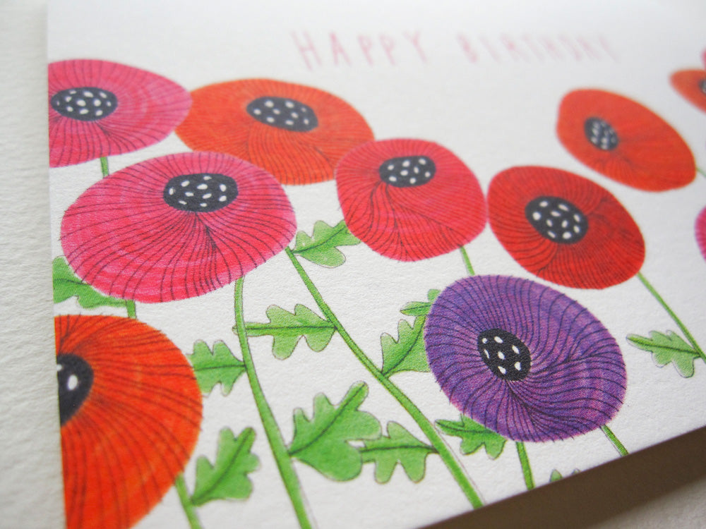 Red, Pink & Orange Poppies Birthday Card