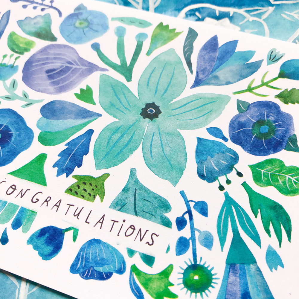 Blue Flower Congratulations Card