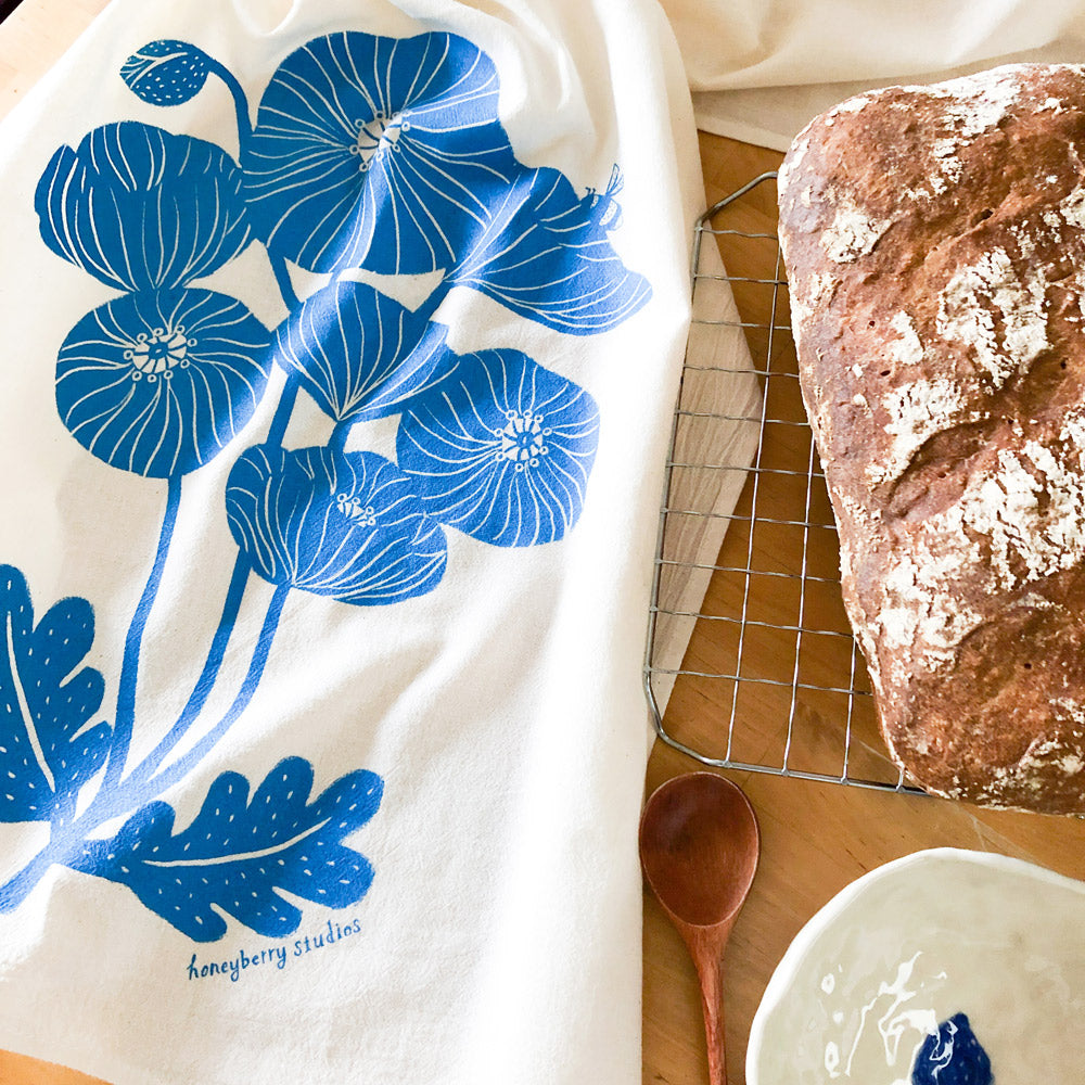 SECONDS - Blue Poppy Flour Sack Tea Towel
