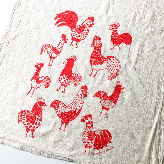 SECONDS - Rooster Friends Flour Sack Tea Towel