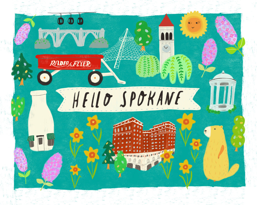 Hello Spokane Giclee Art Print
