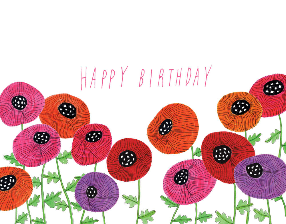 Red, Pink & Orange Poppies Birthday Card