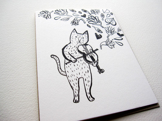 Cat Violin Greeting Card