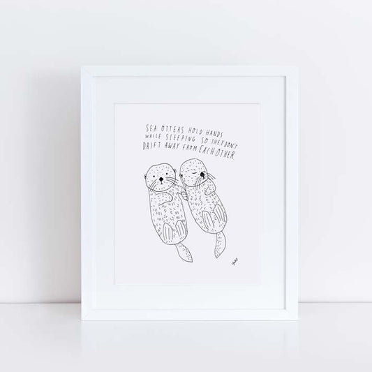 Sea Otters Holding Hands, Giclee Art Print
